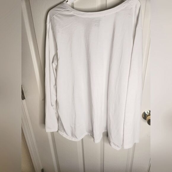 Lands'End 2XL White Relaxed 100% SUPIMA COTTON Lngslvs V-neck Women T-shirt PERU - Picture 8 of 8